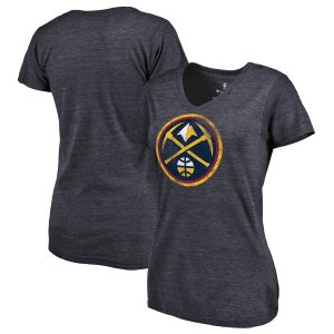 Denver Nuggets Women’s Navy Distressed Logo Tri-Blend V-Neck T-Shirt