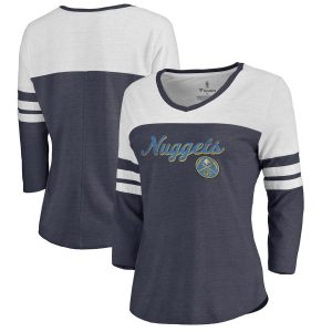 Denver Nuggets Women’s Navy Rising Script Color Block 3/4 Sleeve Tri-Blend T-Shirt