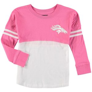 Denver Broncos New Era Women's Athletic Varsity Lace-Up V-Neck Long Sleeve  T-Shirt - White/Orange