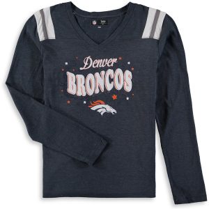 Denver Broncos New Era Girls Youth Starring Role Long Sleeve Tri-Blend V-Neck T-Shirt – Navy