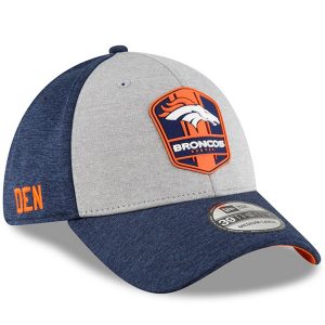 Men’s Denver Broncos New Era Heather Gray/Navy 2018 NFL Sideline Road Official 39THIRTY Flex Hat