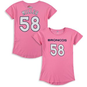 Von Miller Denver Broncos Girls Youth Dolman Mainliner Name & Number T-Shirt – Pink