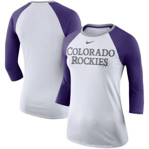 Women’s Colorado Rockies Nike White/Purple Tri-Blend Raglan 3/4-Sleeve T-Shirt
