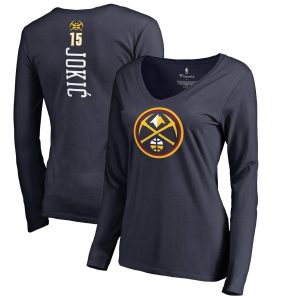 Fanatics Branded Nikola Jokic Denver Nuggets Women’s Navy Team Backer Name & Number Long Sleeve V-Neck T-Shirt