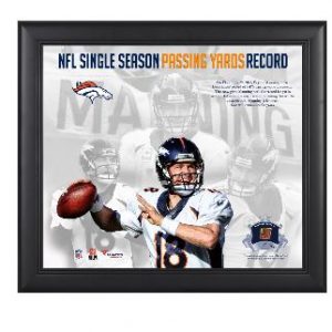 Denver Broncos Peyton Manning Fanatics Authentic Framed 15″ x 17″ Single-Season Passing Yardage Record Framed Collage with Game-Used Ball-Limited Edition of 500